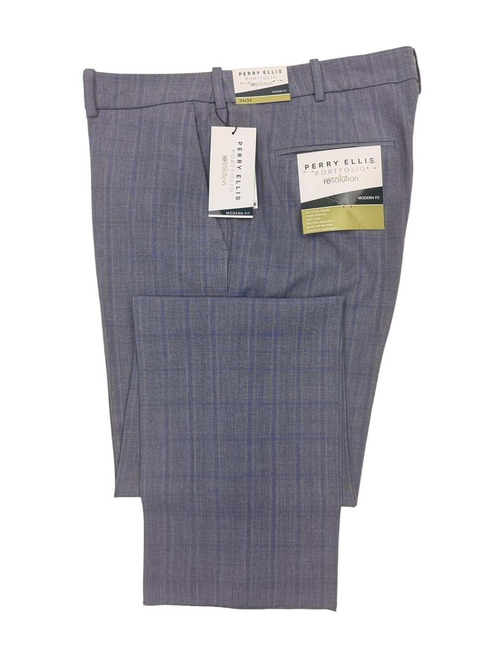 Perry Ellis Portfolio Dress Pants Mens 34x34 Gray Plaid Stretch Modern Fit